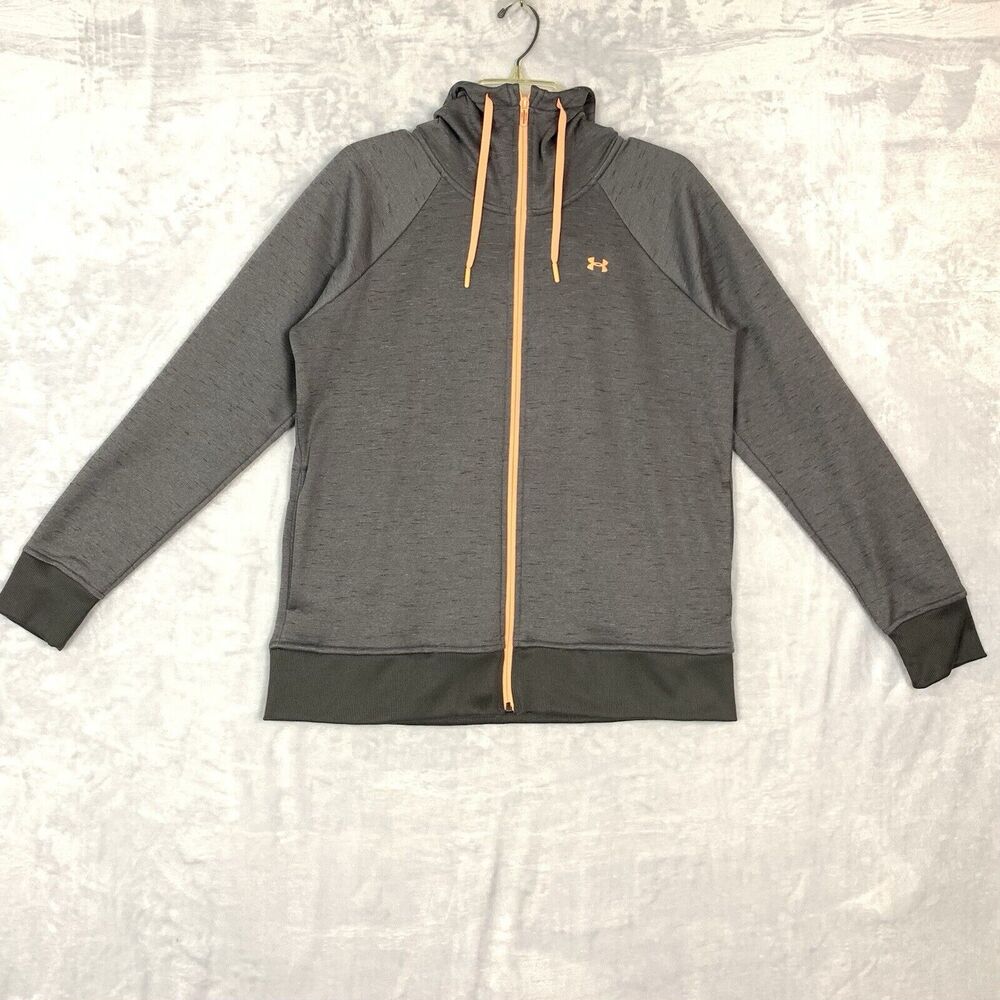 Under Armour Cold Gear Hooded Jacket Womens Large Grey Loose Full Zip